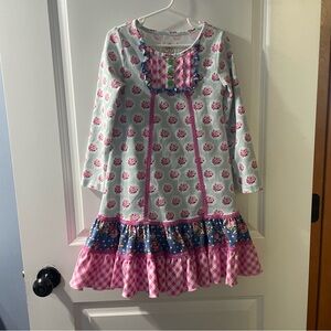 Floral Kids Dress with Pink and Blue Accents
